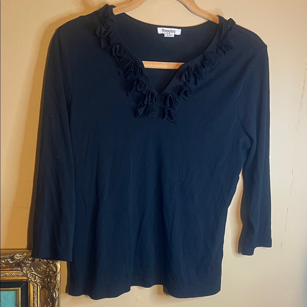 Hannah Black Long-Sleeve Ruffle V-Neck Top